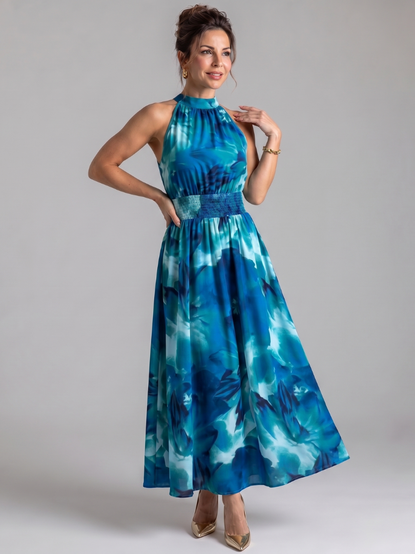 Colette | Robe Midi à Taille Froncée Imprimé Abstrait