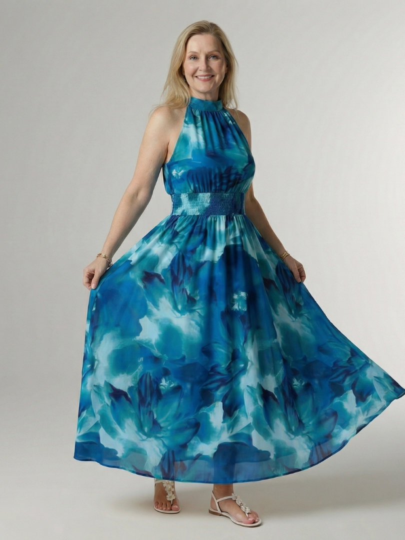 Sylvie | Robe Midi à Encolure Halter Rassemblée