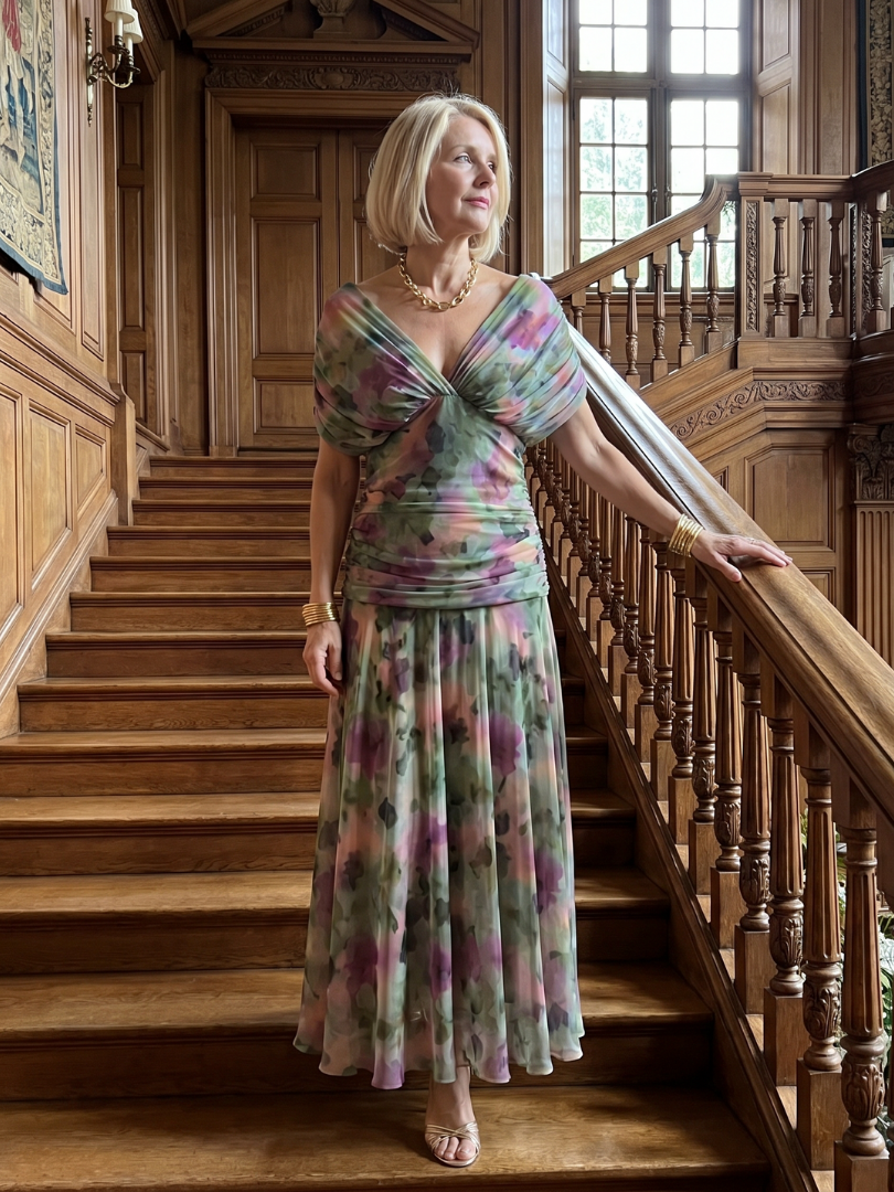 Lucienne | Robe Midi Décontractée à Épaules Dénudées