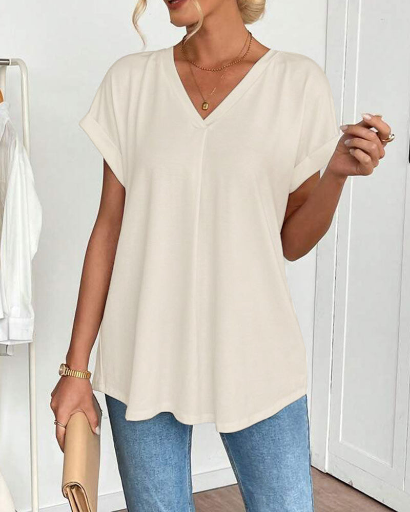 T-Shirt À Manches Courtes Uni Patchwork