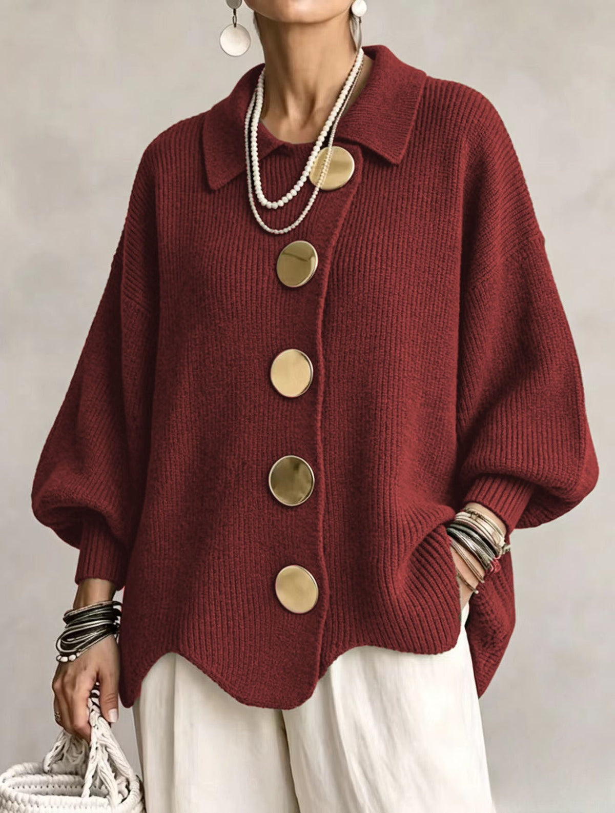 Suzanne | Cardigan oversize à gros boutons dorés
