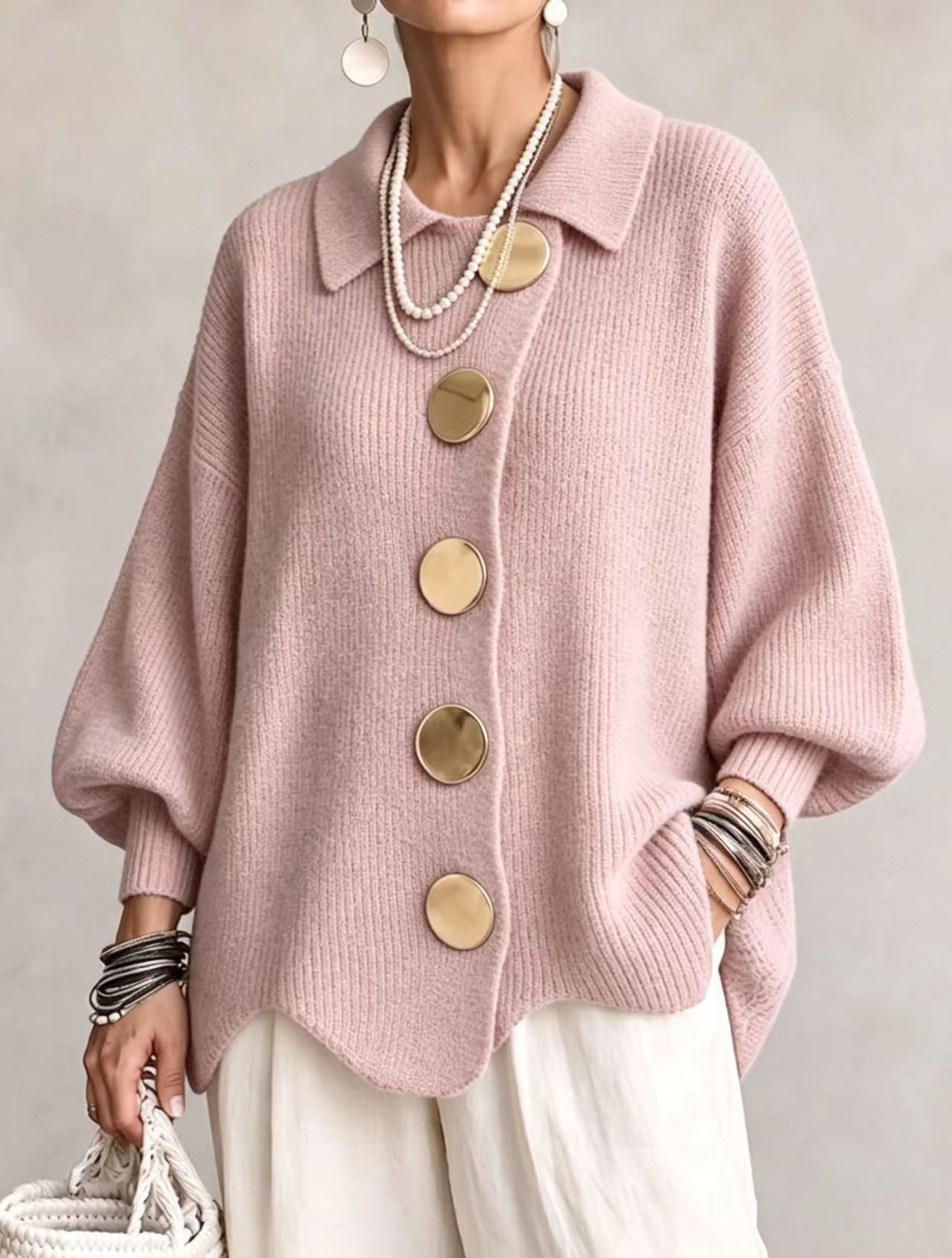 Suzanne | Cardigan oversize à gros boutons dorés