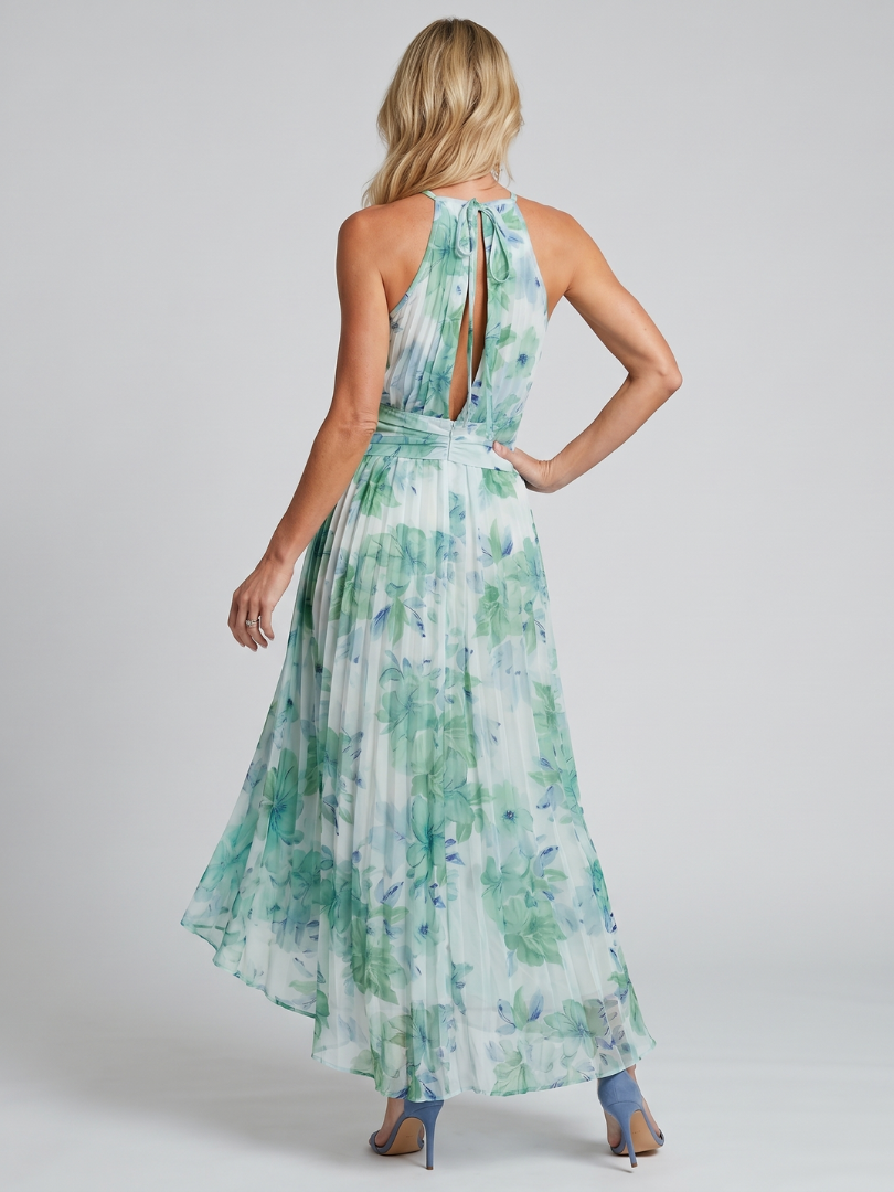 Yvette | Robe Midi à Bretelles Plissées avec Motif Floral Doux
