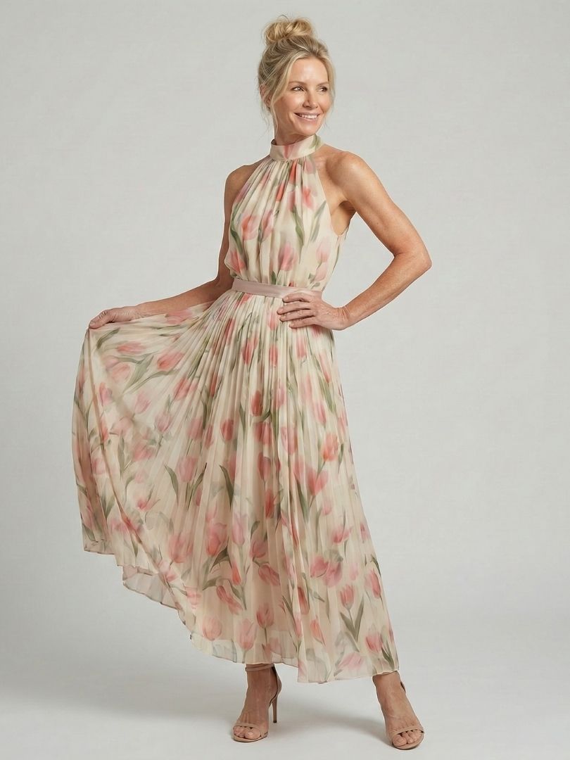 Nicole | Robe Midi Fleurie à Col Halter