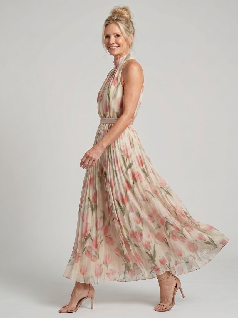 Nicole | Robe Midi Fleurie à Col Halter