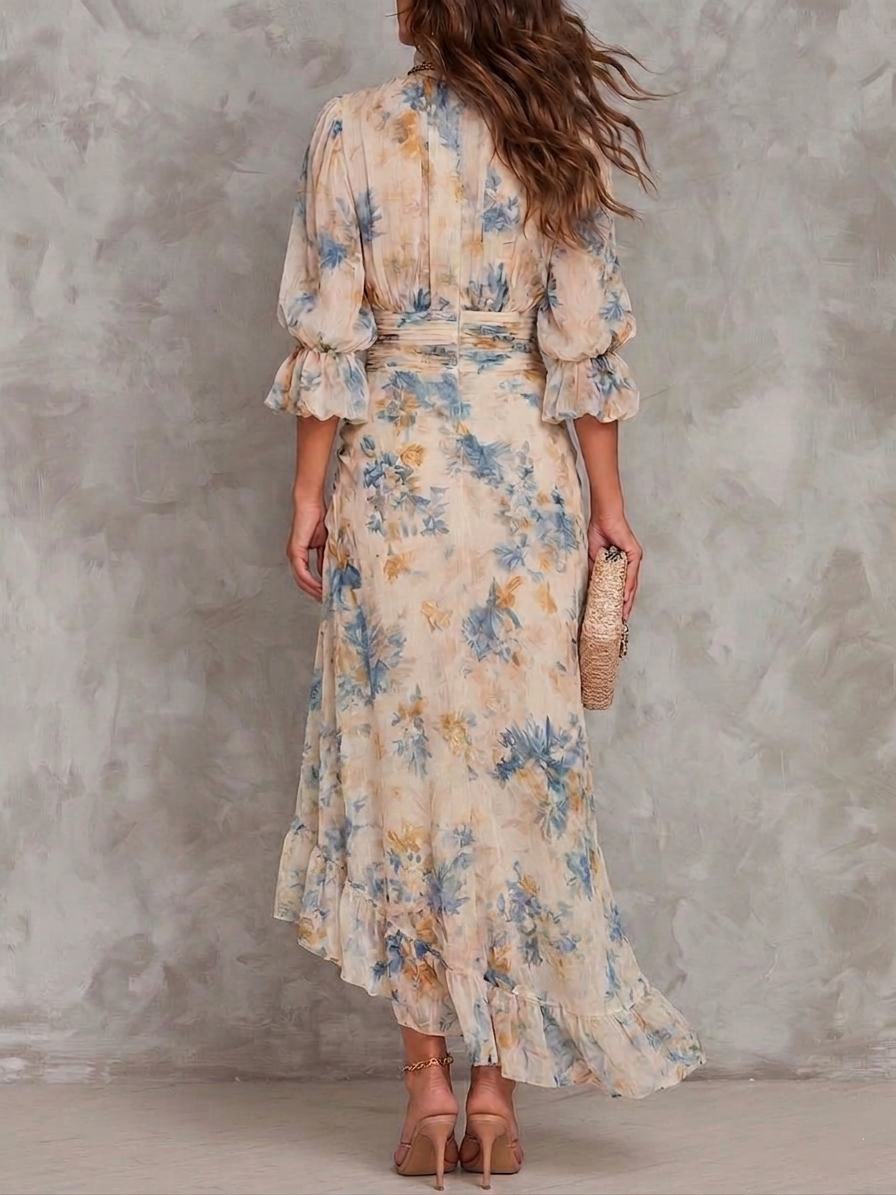 Adèle 1 | Robe Longue Florale à Ourlet Asymétrique