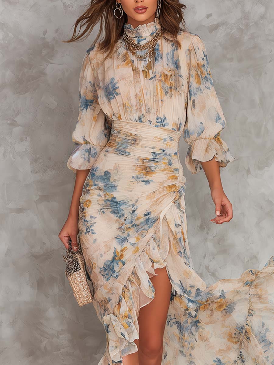 Adèle 1 | Robe Longue Florale à Ourlet Asymétrique