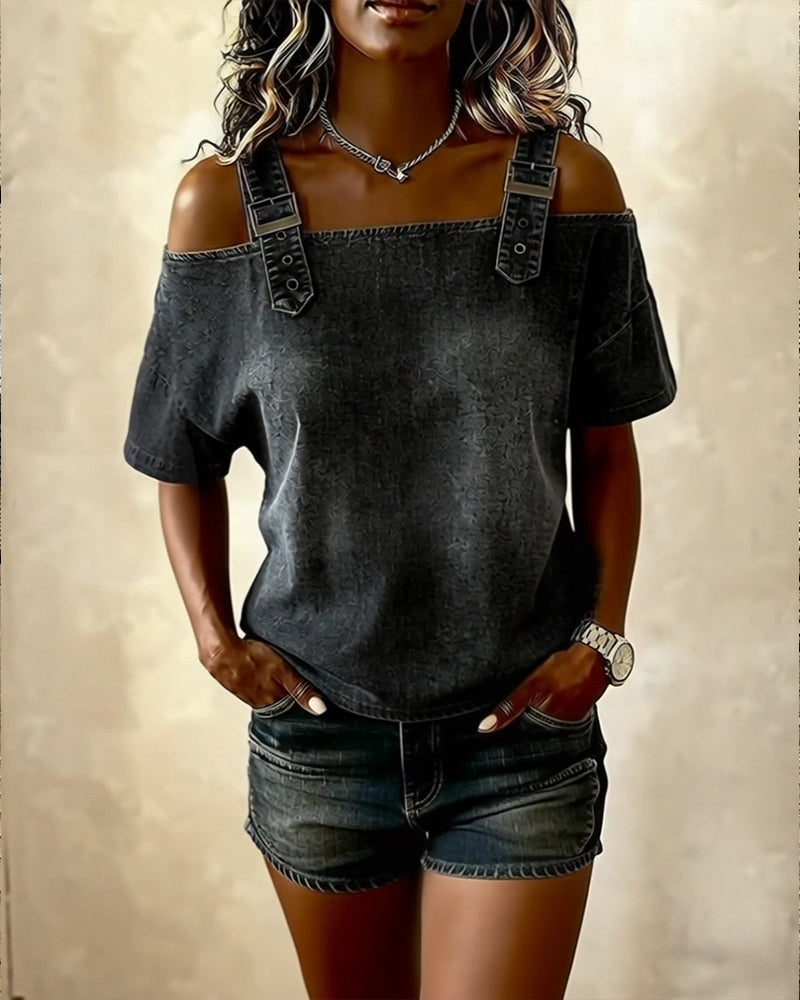 Chemisier Off-Shoulder Avec Bretelle Denim