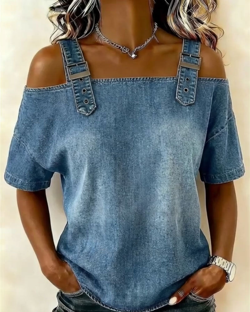 Chemisier Off-Shoulder Avec Bretelle Denim