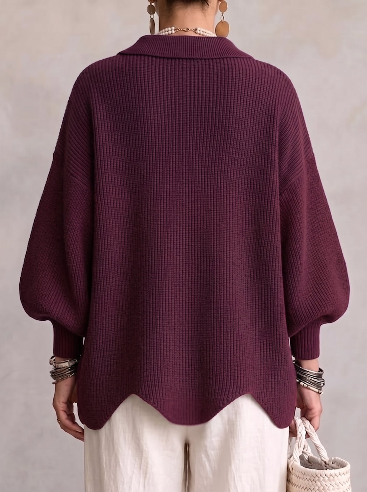 Odile | Cardigan Surdimensionné à Col avec Gros Boutons Métalliques