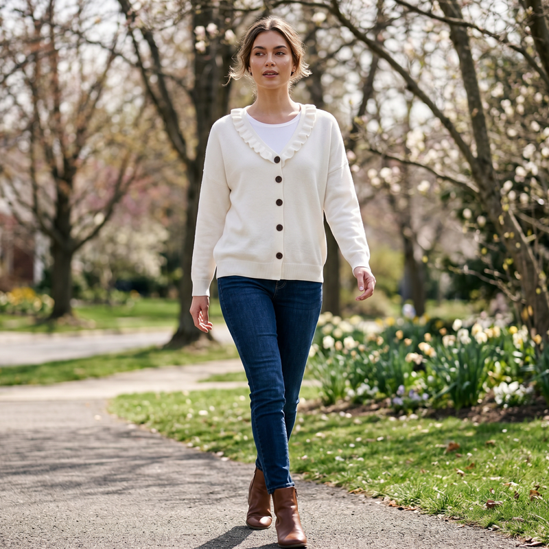 Margaux | Cardigan en maille à col volanté pour femme