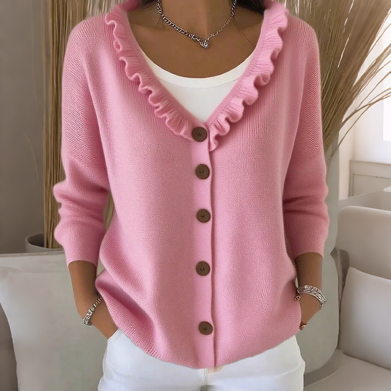 Margaux | Cardigan en maille à col volanté pour femme