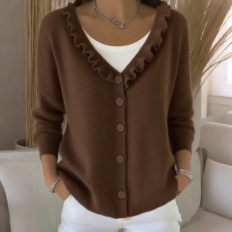 Margaux | Cardigan en maille à col volanté pour femme
