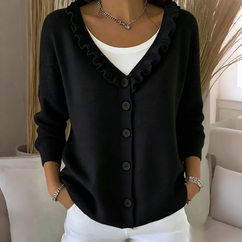 Margaux | Cardigan en maille à col volanté pour femme